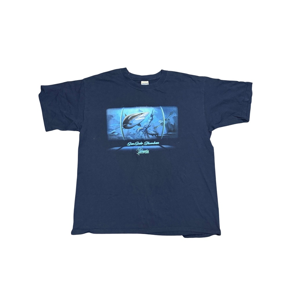 Gildan Atlantis Marine World SeaSide Slumber Shark T-Shirt Mens XL Navy Blue